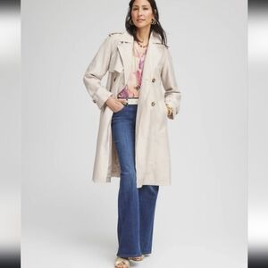 Chicos Double Breasted Trench Coat Size L w/belt